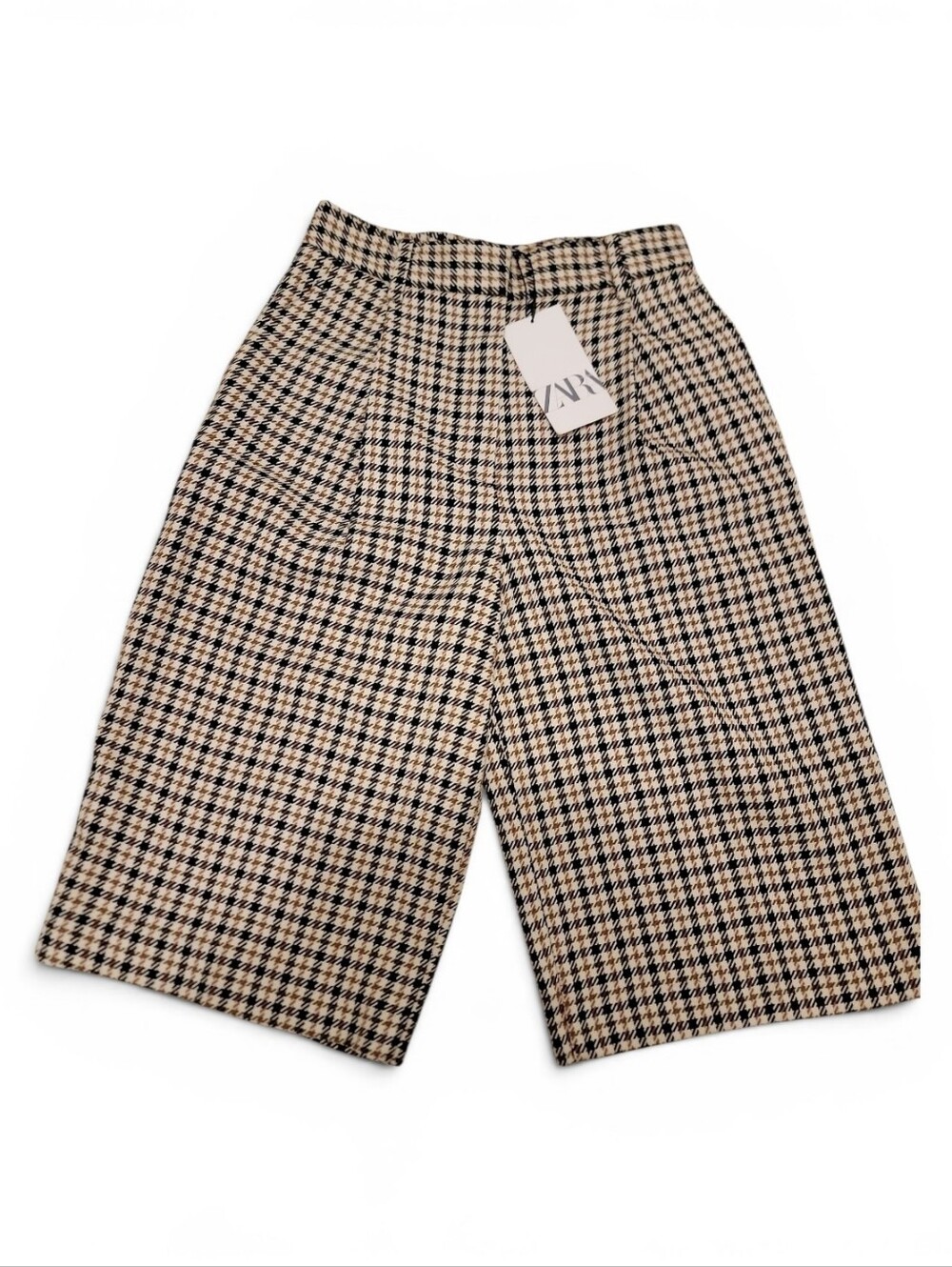 Zara High-Waisted Checked Culotte Shorts XS
